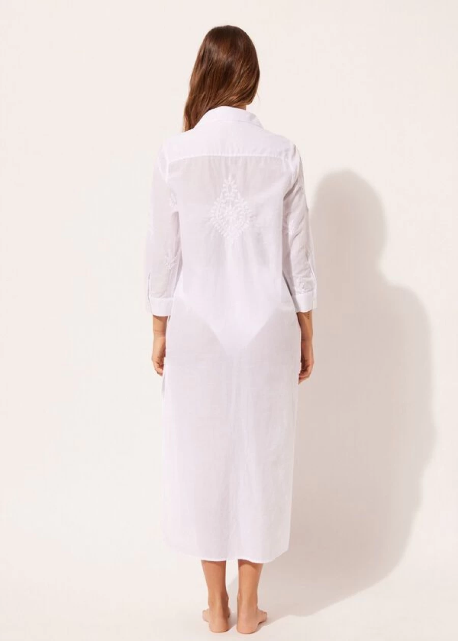 Calzedonia White Embroidered Long Dress with Buttons - Elegant Boho Style