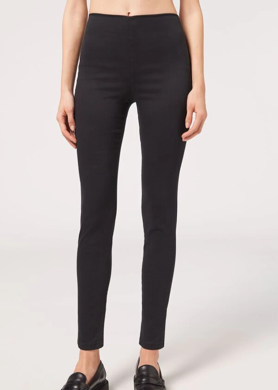 Calzedonia High-Waist Skinny Denim Leggings in Black - Stretch Comfort Fit Women's Jeans