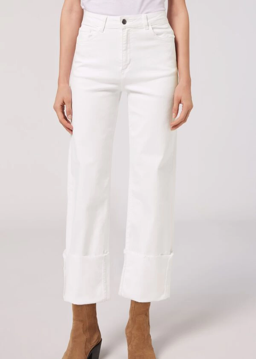 Calzedonia White Denim Culotte Jeans with Detachable Turn-Ups for Women