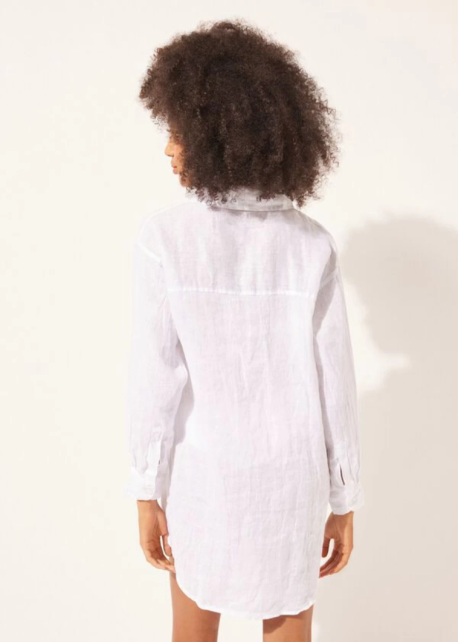 Calzedonia Linen Shirt Dress in 895C - White | Breathable Summer White Dress