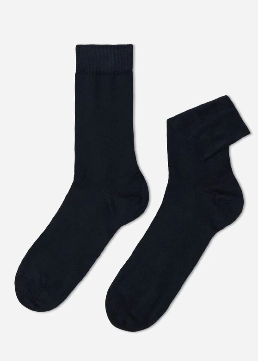 Calzedonia Men's Blue Cotton Crew Socks - Warm & Comfortable