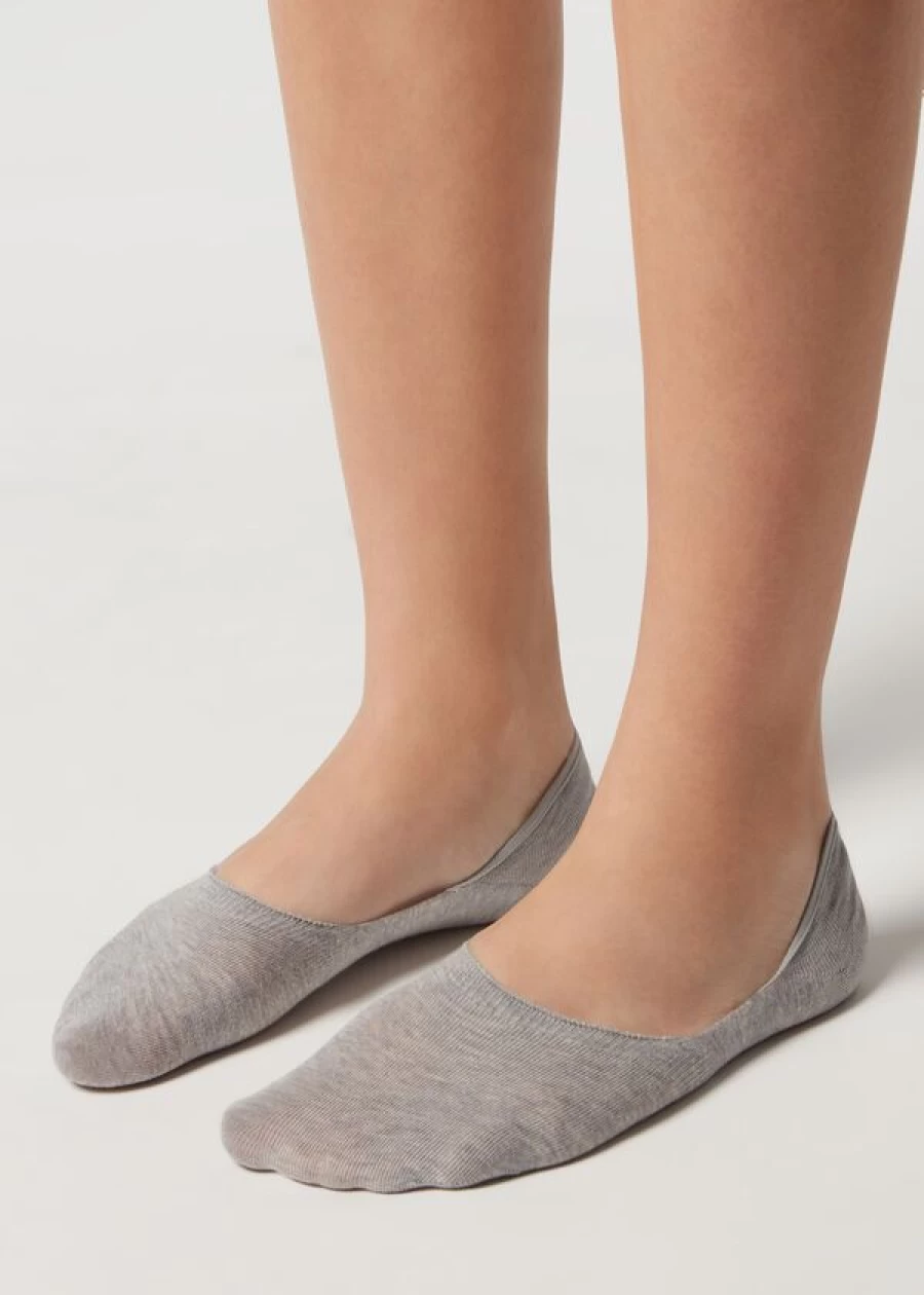 Calzedonia Unisex Grey Blend Cotton Invisible Socks for Men & Women