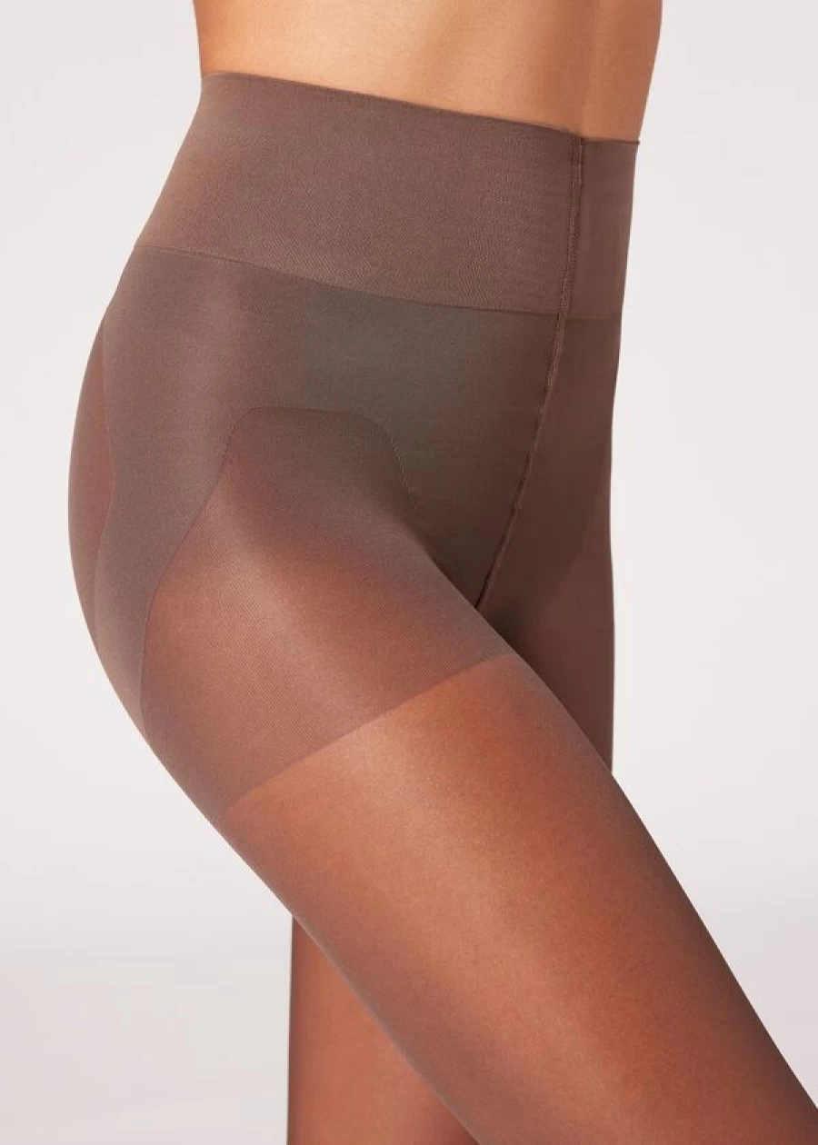 Calzedonia 30 Denier Sheer Shaping Tights in 038 - Nude 11 - Mocha for Slimming Stomach & Buttocks