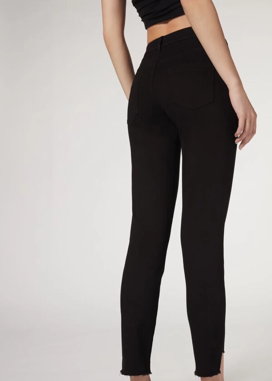 "Calzedonia Black Denim Cropped Jeans - High-Waist Slim Fit 3293"