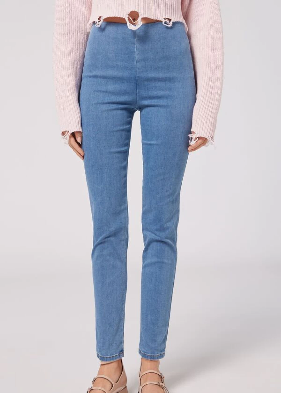 Calzedonia High-Waist Skinny Denim Leggings in 5224 Light Denim Blue - Stretch Comfort Fit