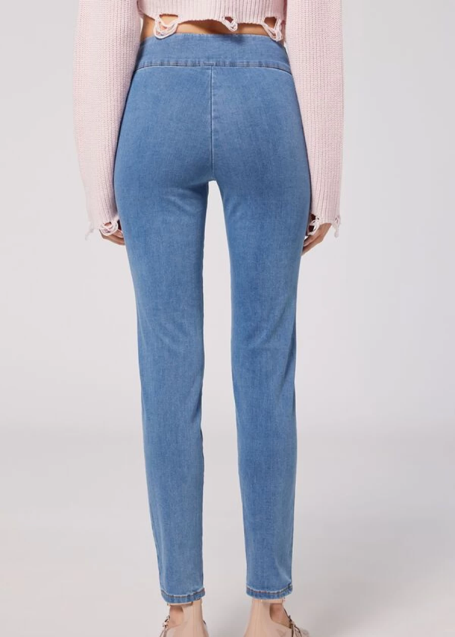 Calzedonia High-Waist Skinny Denim Leggings in 5224 Light Denim Blue - Stretch Comfort Fit