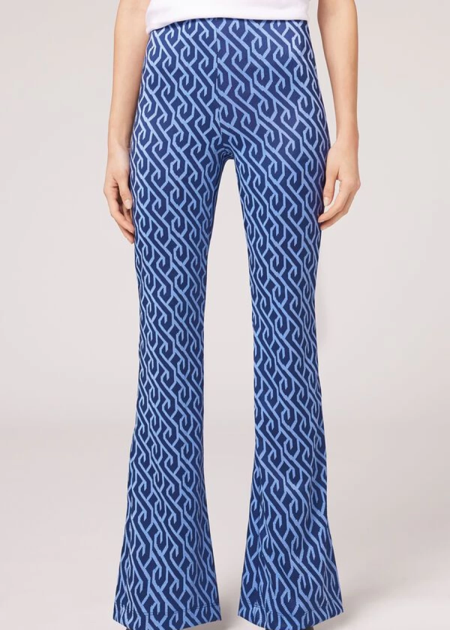 Calzedonia Geometric Flared Leggings in 845C - Blu/Azzurro Glitter | Sparkling Blue Azzurro Design