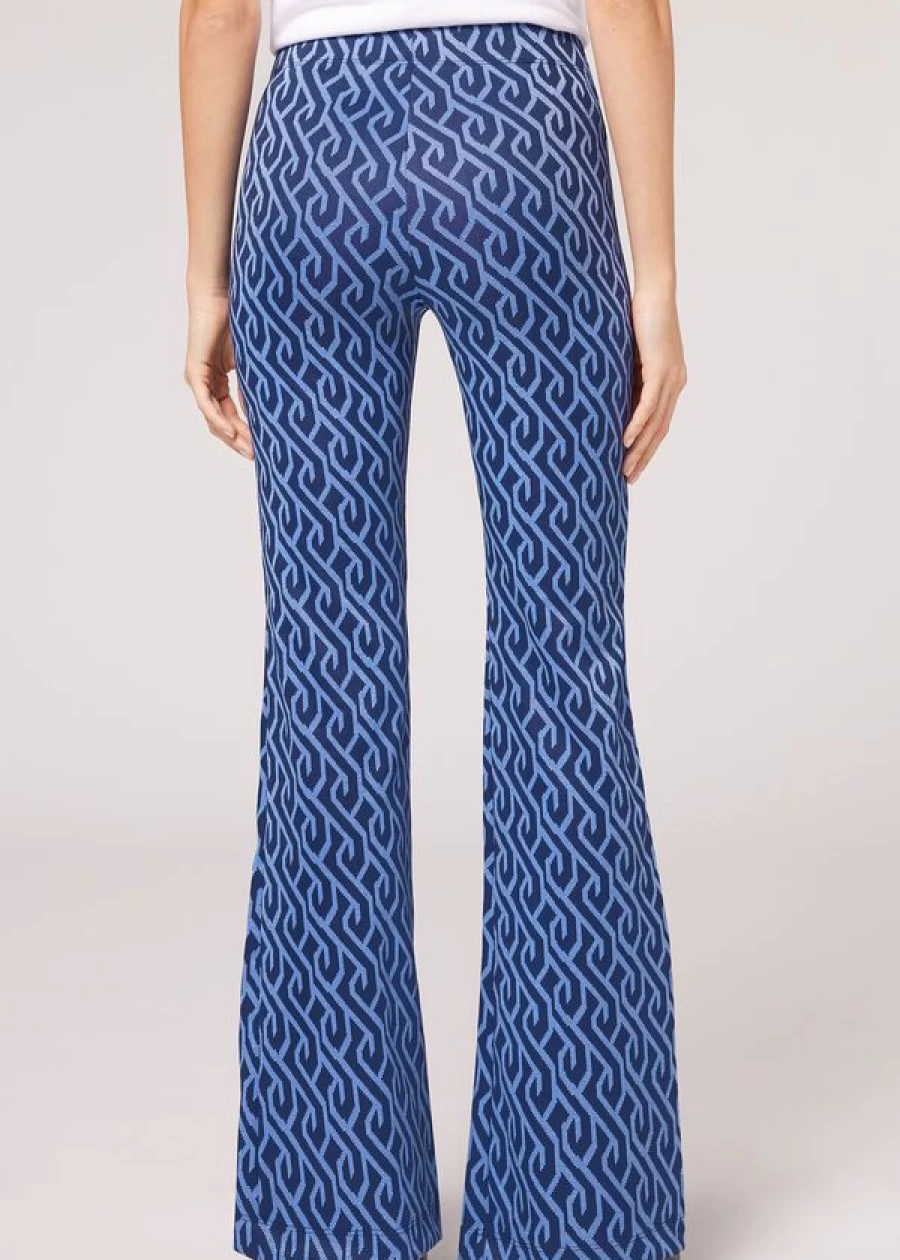 Calzedonia Geometric Flared Leggings in 845C - Blu/Azzurro Glitter | Sparkling Blue Azzurro Design