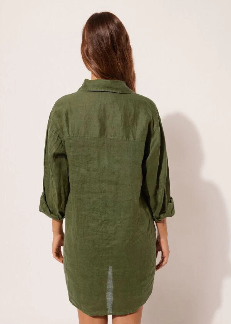 Calzedonia Linen Shirt Dress in Green Army - 898C | Casual Summer Wear