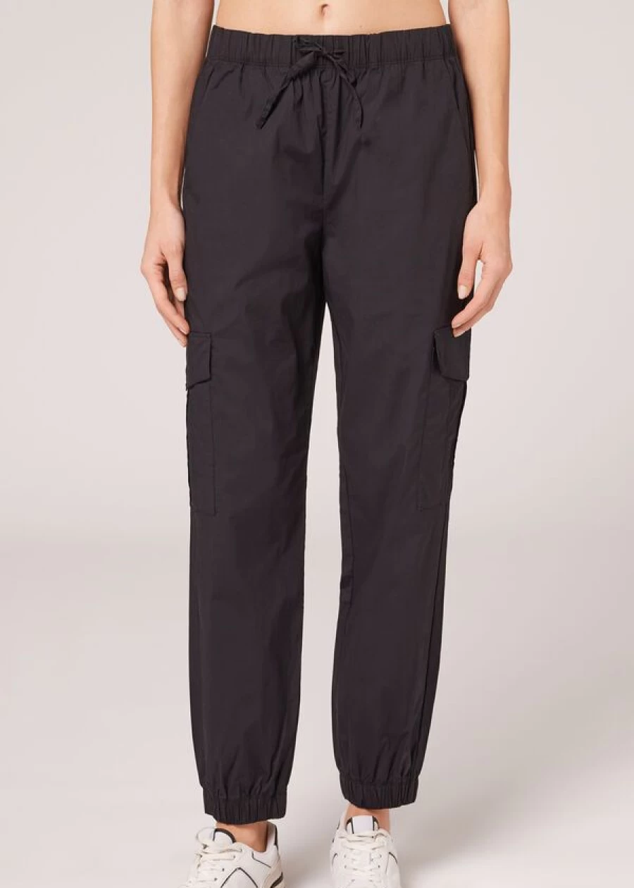 Calzedonia Black Cargo Trousers with Drawstring - Stylish & Comfortable Pants