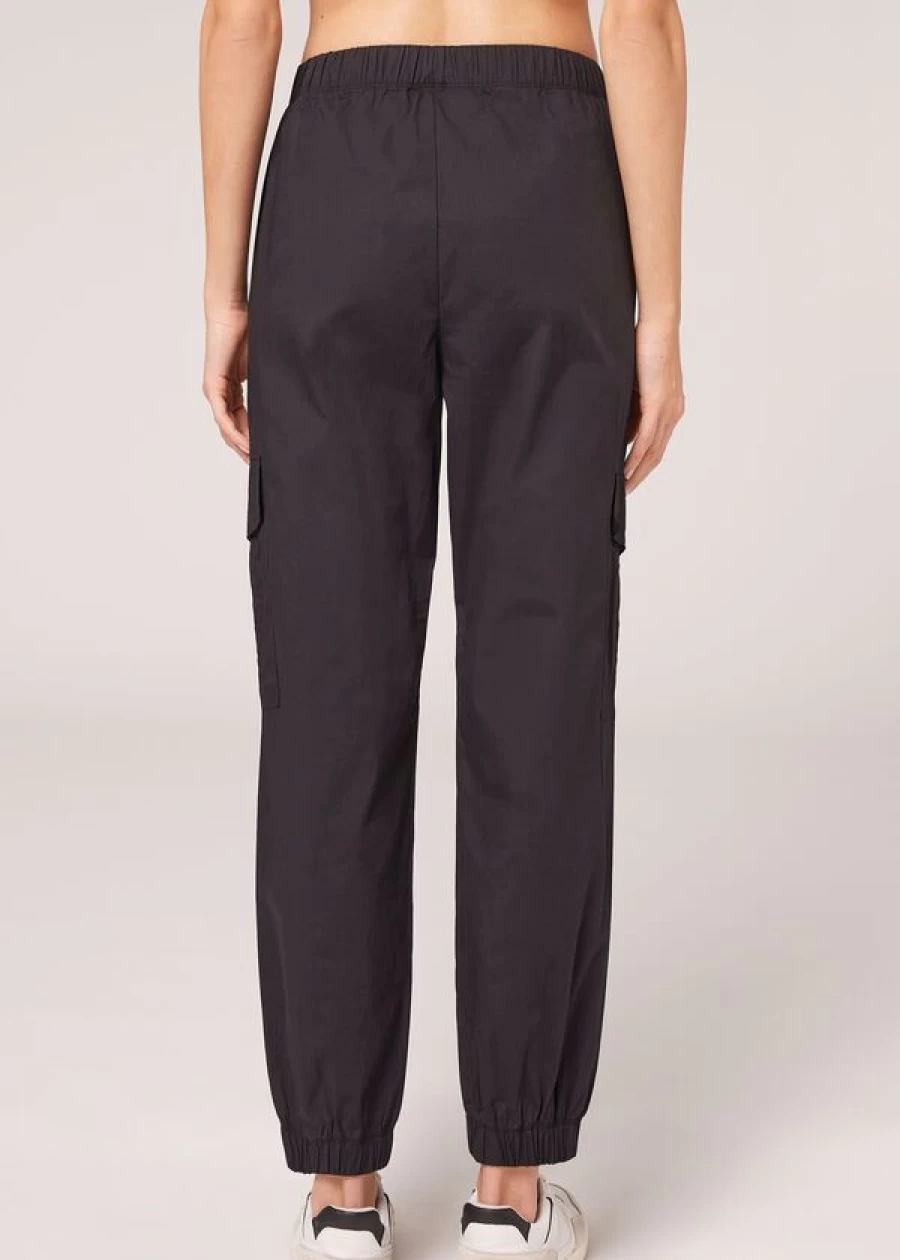 Calzedonia Black Cargo Trousers with Drawstring - Stylish & Comfortable Pants