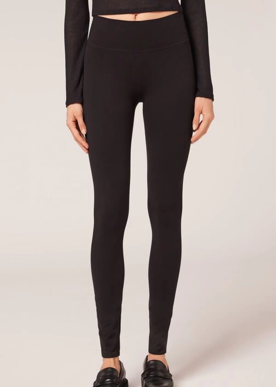 Calzedonia Thermal Leggings for Women - 019 Black, Warm Winter Tights, High-Quality Cold Weather Leggings