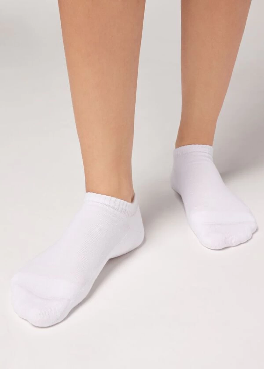 Calzedonia Unisex White Cotton No-Show Sports Socks for Men & Women