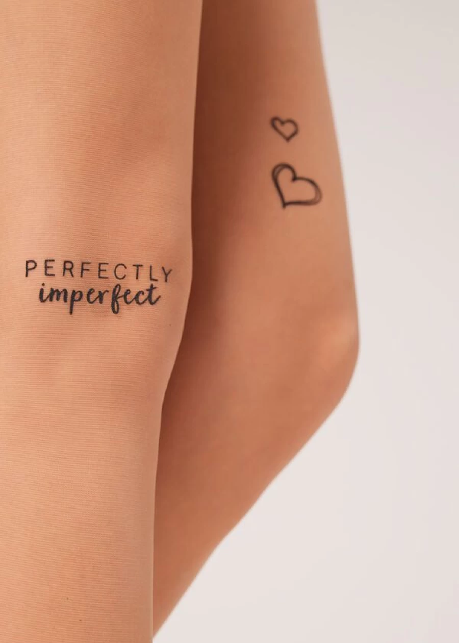 Calzedonia Wording Tattoo Print 20 Denier Sheer Tights in 009 Nude 6 Elixir Caramel