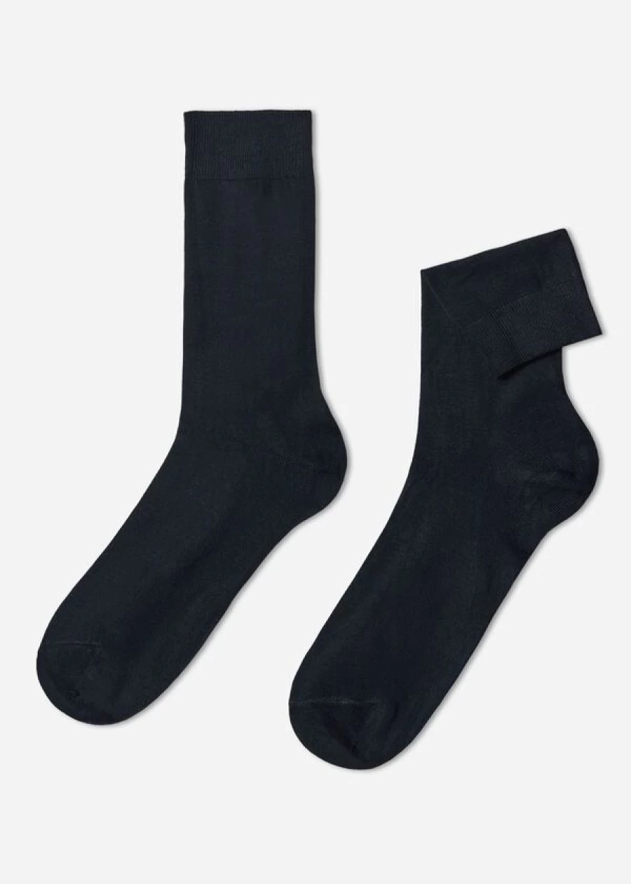 Calzedonia Men's Blue Cashmere Crew Socks - Soft Luxury 016