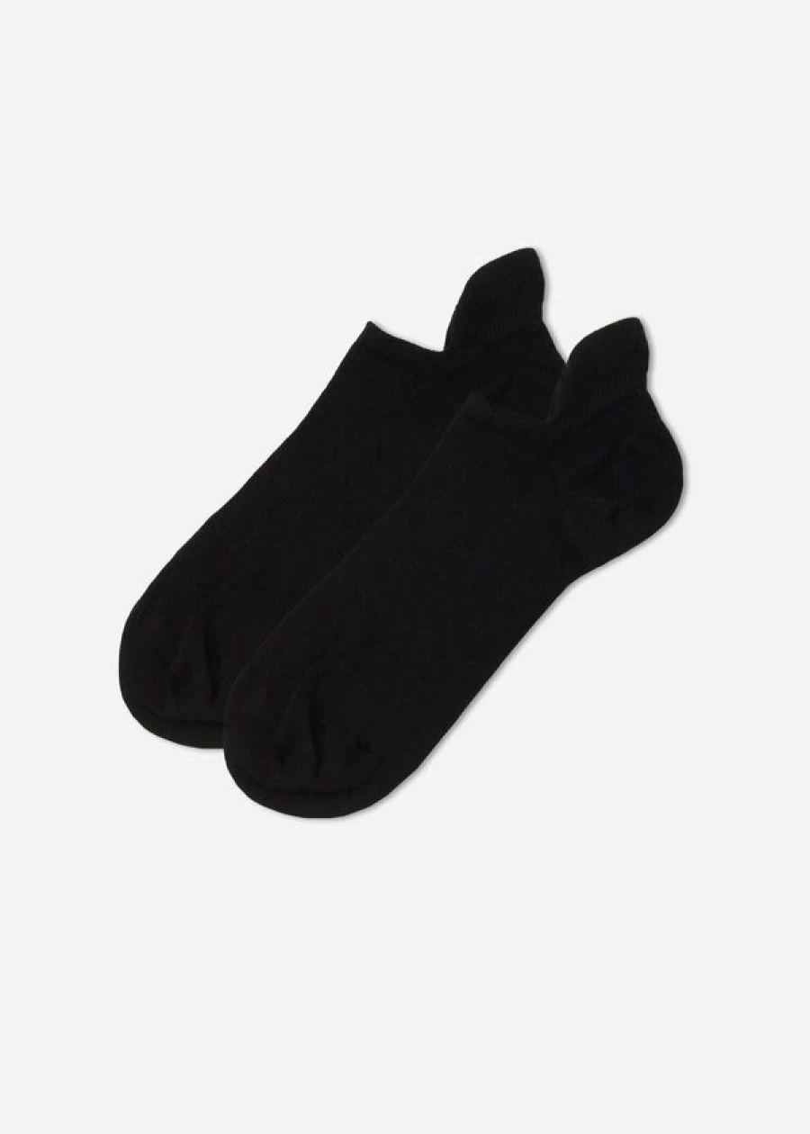 Calzedonia Unisex Black Cotton No-Show Socks 019 - Invisible Low-Cut Comfortable Footwear