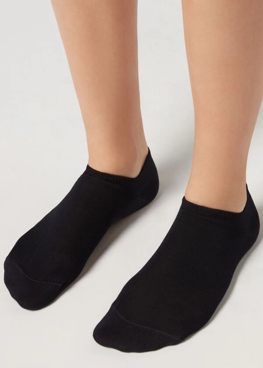 Calzedonia Unisex Blue Cotton Pop Socks - 016 Color Comfortable Casual Wear