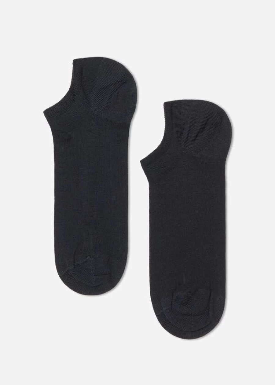 Calzedonia Unisex Blue Cotton Pop Socks - 016 Color Comfortable Casual Wear