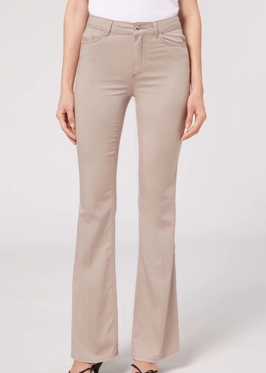 Calzedonia Eco Light Denim Flared Jeans in 851C Hazelnut - Sustainable Wide-Leg Trousers