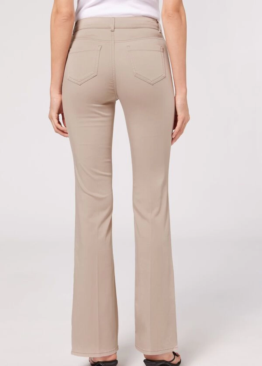 Calzedonia Eco Light Denim Flared Jeans in 851C Hazelnut - Sustainable Wide-Leg Trousers