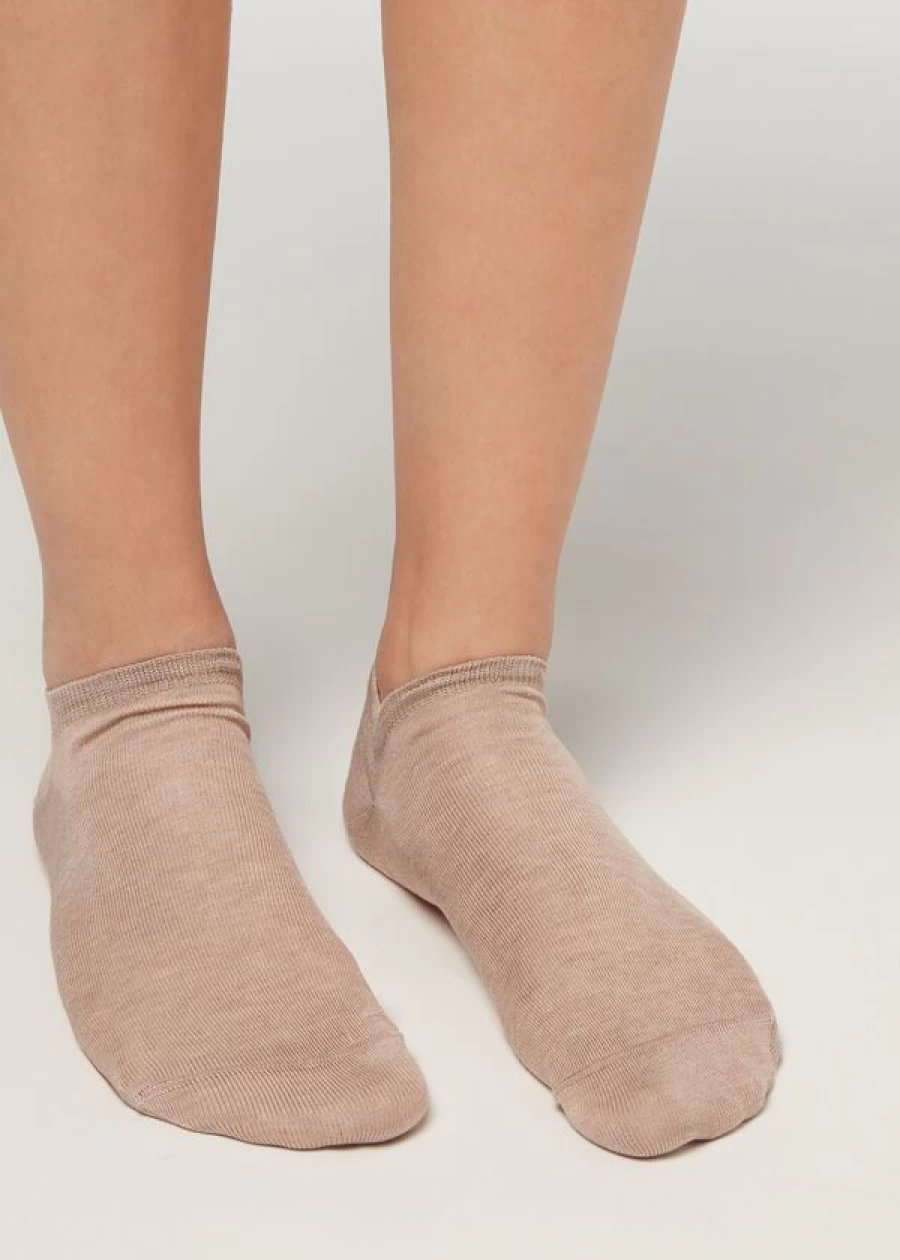 Calzedonia Unisex Beige Melange Cotton Pop Socks - Soft & Comfortable Casual Wear