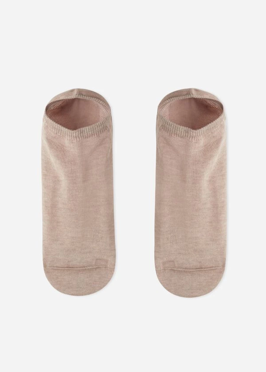 Calzedonia Unisex Beige Melange Cotton Pop Socks - Soft & Comfortable Casual Wear