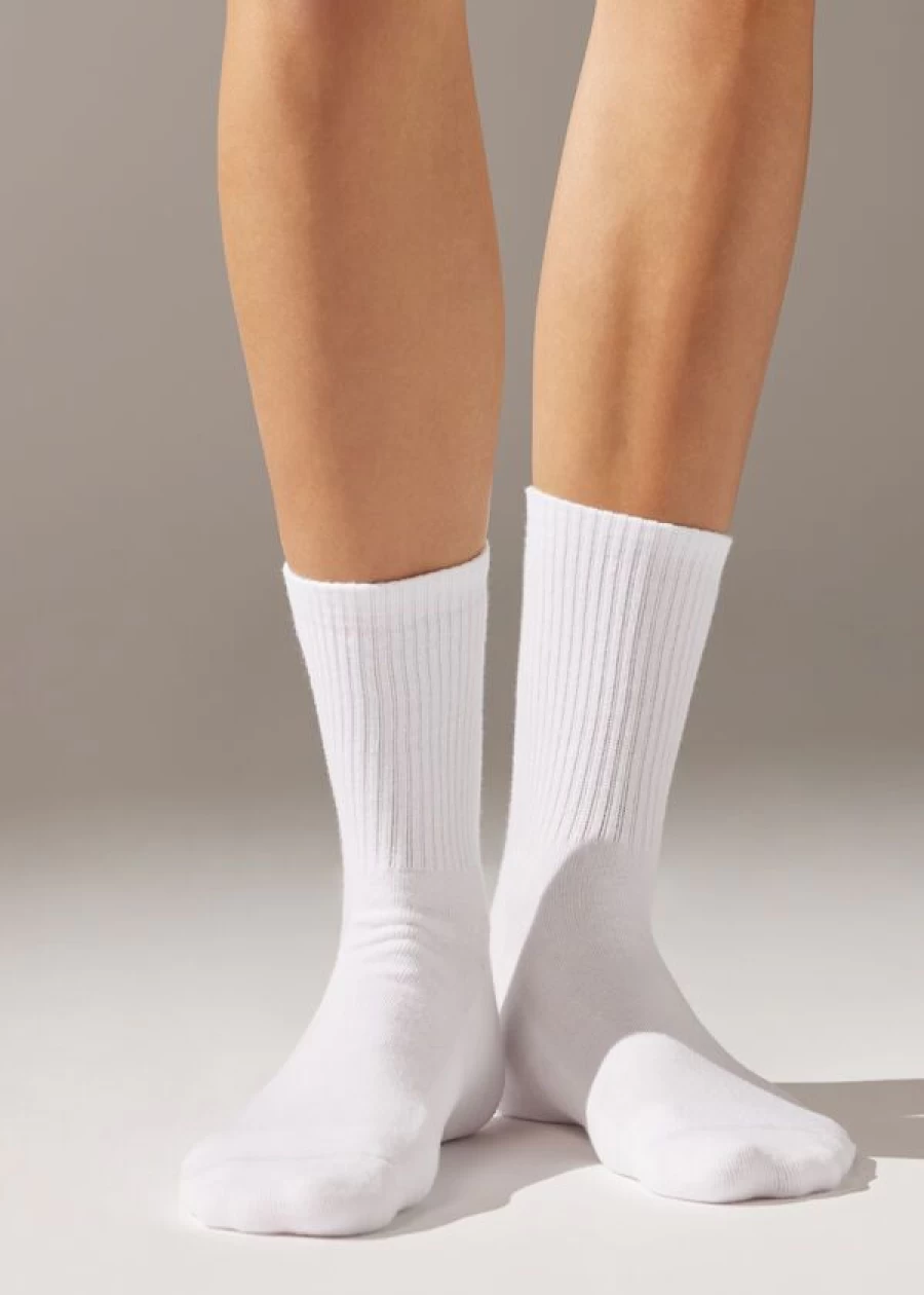 Calzedonia Unisex White Sport Socks - Breathable Short Athletic Socks for Men & Women