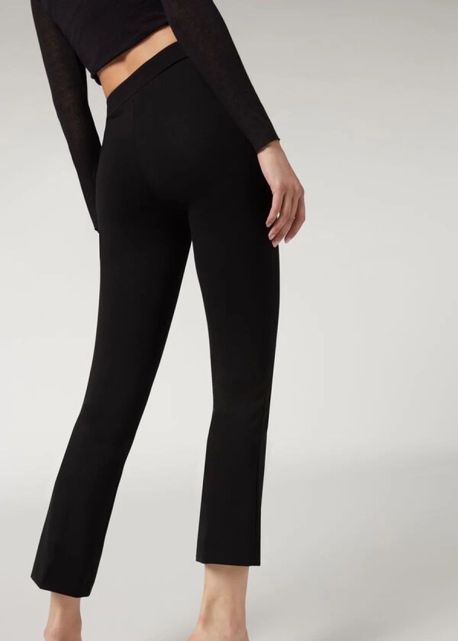 Calzedonia Black Cropped Flared Leggings - High Waist Yoga Pants for Women