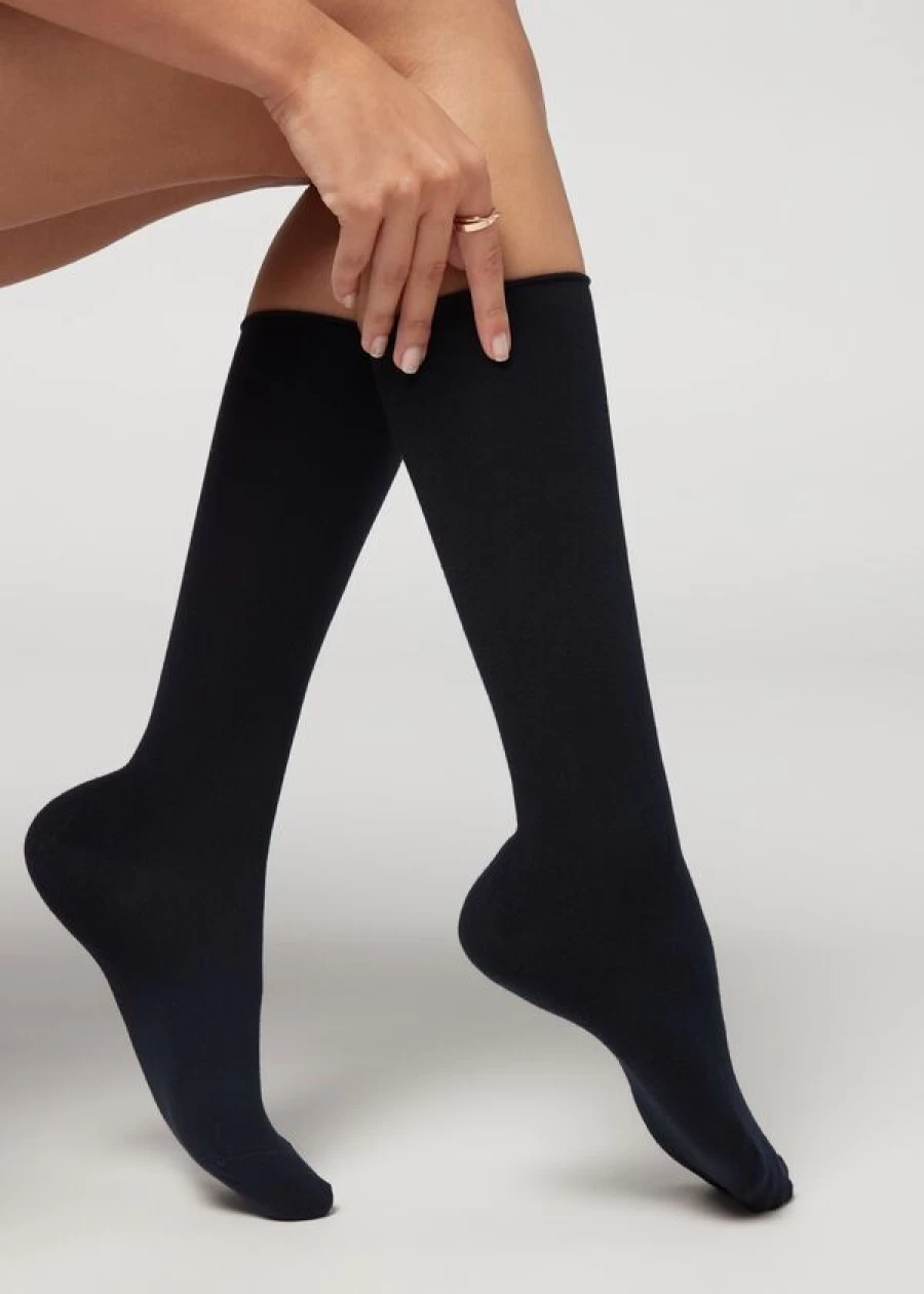 Calzedonia Soft Cashmere Blend Mid-Calf Socks in 016 - Blue | Warm & Comfortable
