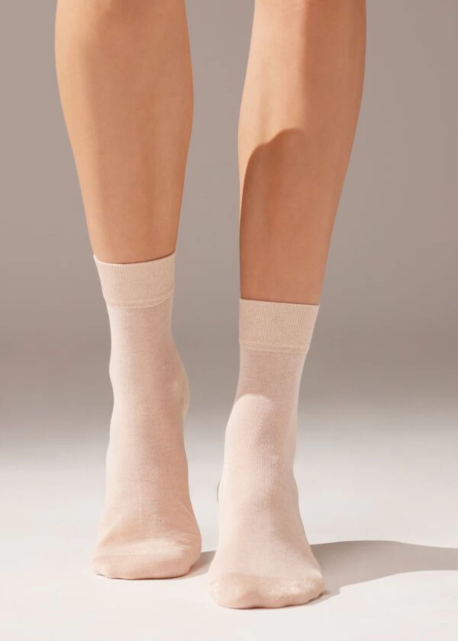 Calzedonia Glitter Detail Short Socks in Dusty Pink 059D - Sparkle Ankle Socks for Women