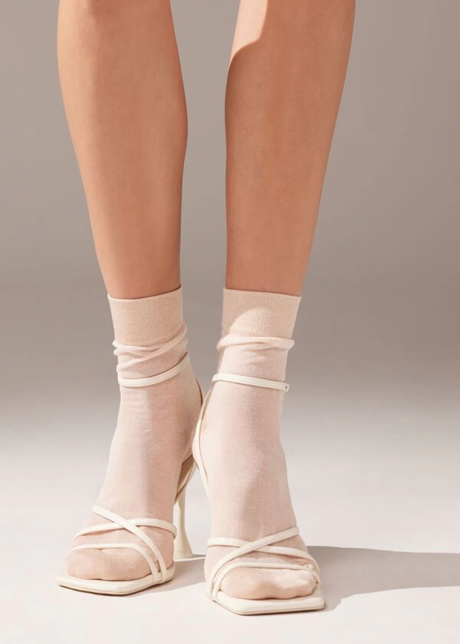 Calzedonia Glitter Detail Short Socks in Dusty Pink 059D - Sparkle Ankle Socks for Women