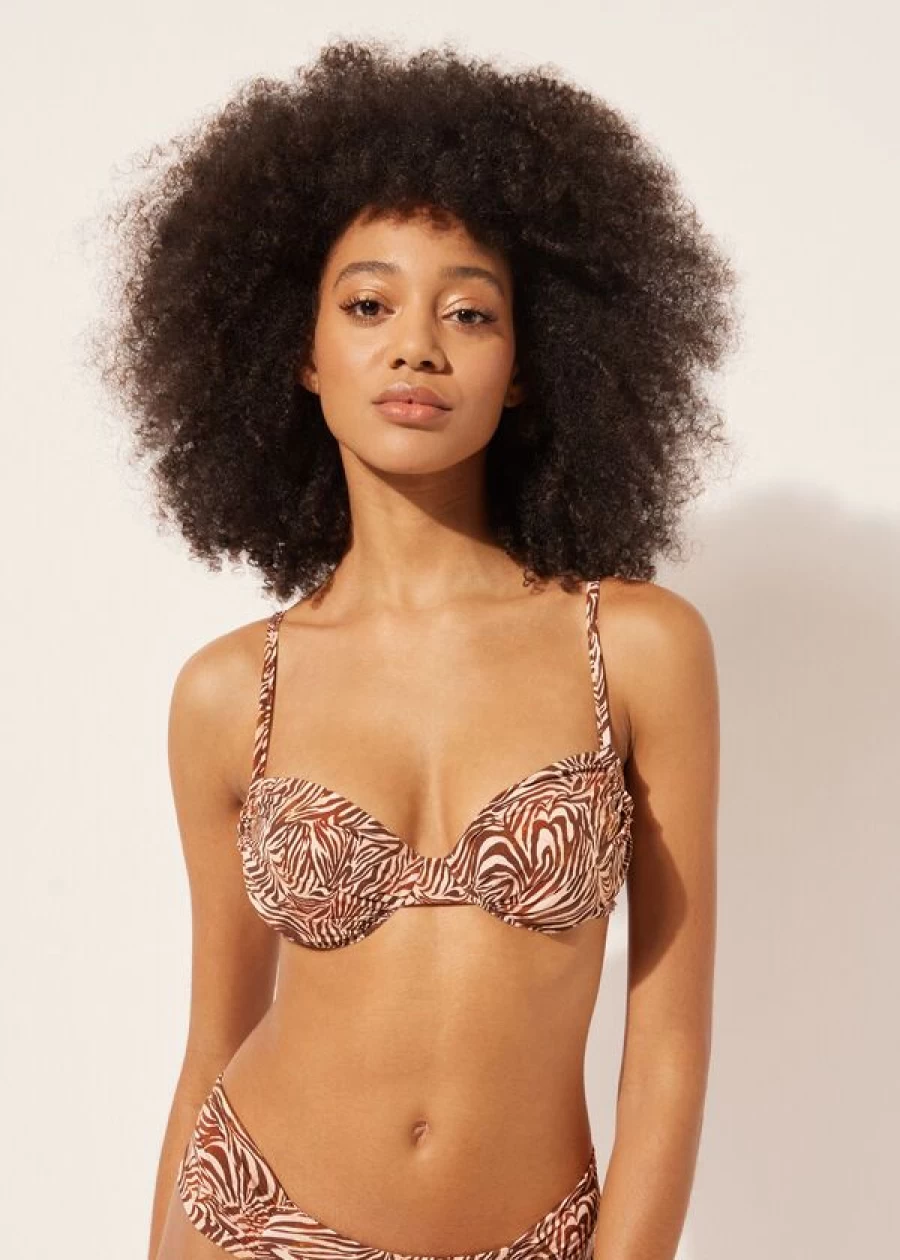 Calzedonia Double Face Balconette Bikini Top in Wild Foliage Peacock Green 867C
